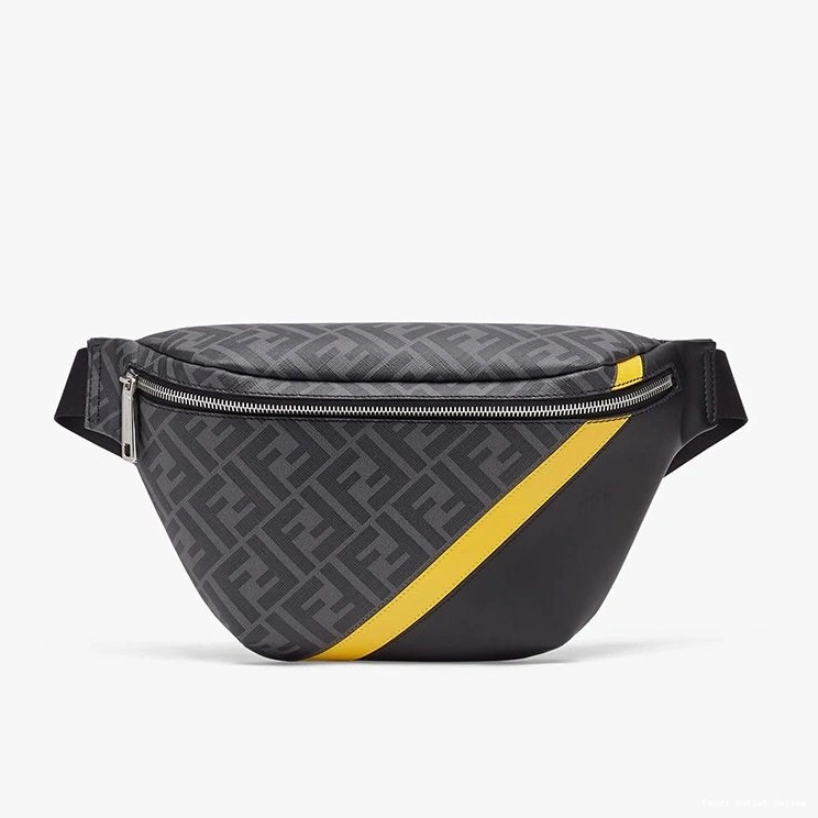 Black Motif Fabric Bag Yellow FF Fendi In Belt 0712
